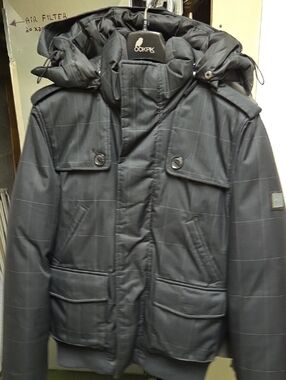 Men's Hooded Puffer Jacket - Charcoal Windowpane